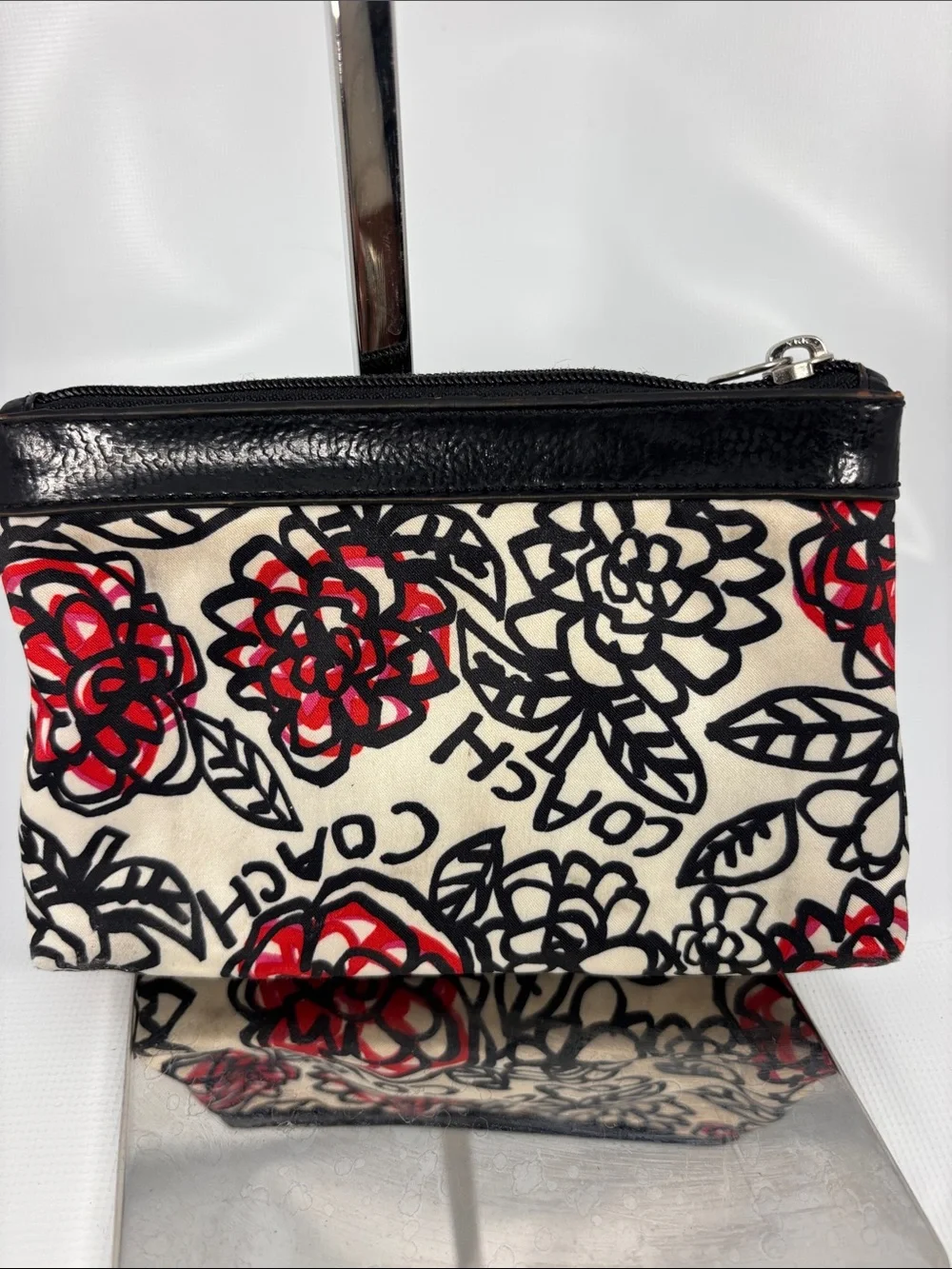 Coach Black & Red Floral Logo Small Cosmetic Pouch
